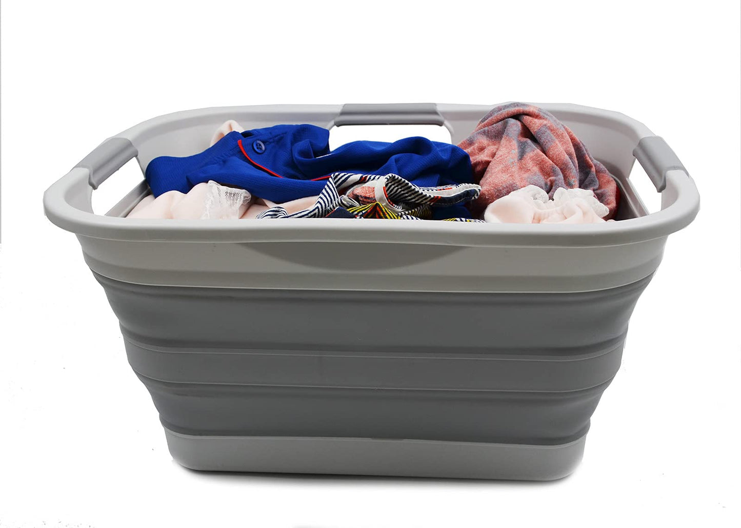 SAMMART 30L Plastic Folding Laundry Basket - Foldable Pop-Up Storage Container/Organizer - Portable Wash Tub - Space-saving Basket (1, Gray)