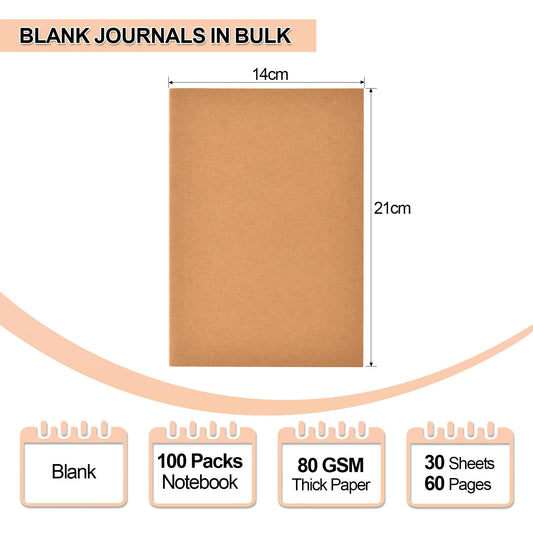 VEESUN Notebook A5 Blank Pages: 100 pack Sketchbook Kraft Cover Journal for Kids and Adults Diary for School Office Travel Drawing Back to School Gift