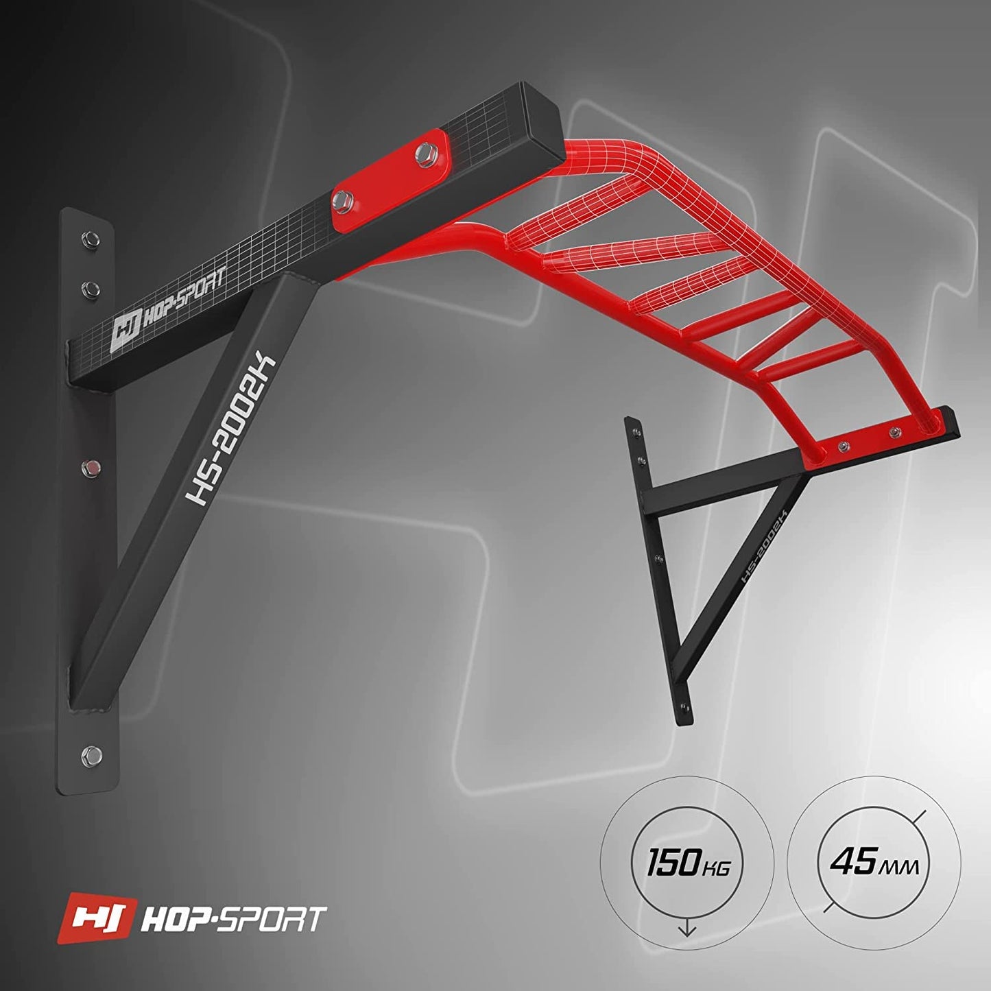 Hop-Sport Multigrip Pull Up Bar for Wall HS-2002K - Professional Fitness Equipment for Home with multiple grip variations.