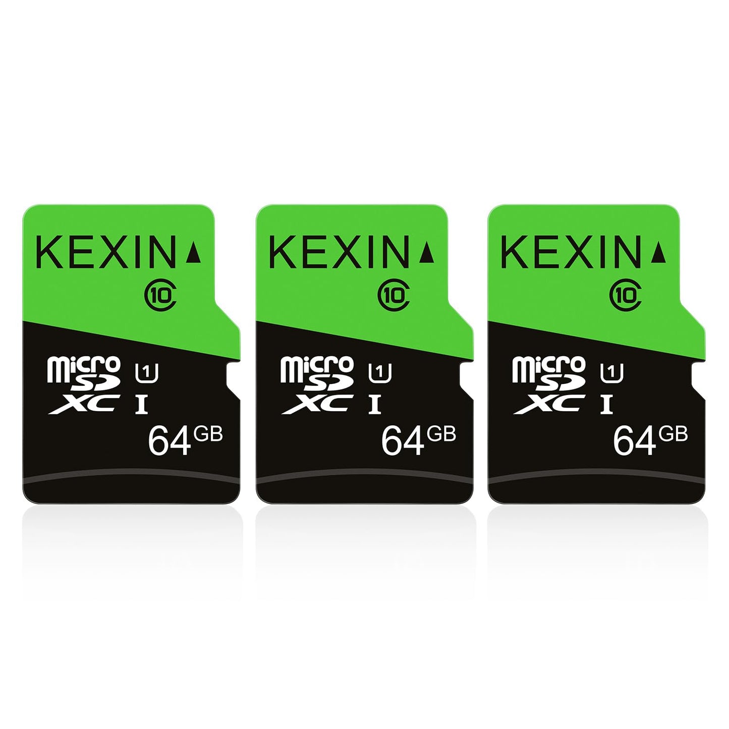 KEXIN Micro SD Card 64GB 3 Pack, Memory Card Micro SD with Adapter, UHS-I, U1, A1, C10 Microsdxc SD Card 64GB for Camera, Smartphone, Monitor