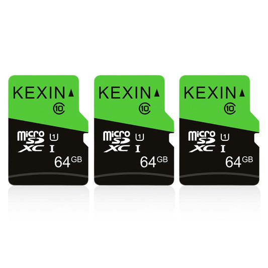 KEXIN Micro SD Card 64GB 3 Pack, Memory Card Micro SD with Adapter, UHS-I, U1, A1, C10 Microsdxc SD Card 64GB for Camera, Smartphone, Monitor