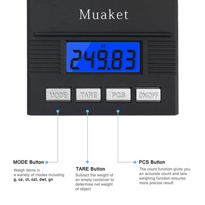Muaket Pocket Scale, 50g / 0.001g Digital Scale with LCD Display, Professional Milligram Scale, Portable Scale, Lab Scale, Gold Scale, Postal Scale, MG Scale