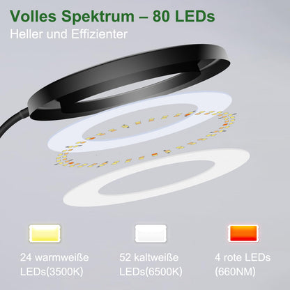 Wolezek LED Full Spectrum Plant Lamp, 80 LEDs 6500K Grow Light, 160cm Large Grow Lamp, 3 Colors Plant Light with 360° Swivel Neck, 6/12/16H Timer, 5 Brightness (Black 2 Pack)