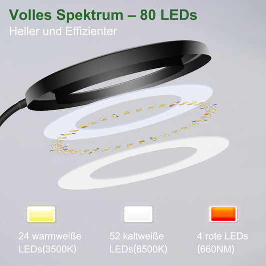 Wolezek LED Full Spectrum Plant Lamp, 80 LEDs 6500K Grow Light, 160cm Large Grow Lamp, 3 Colors Plant Light with 360° Swivel Neck, 6/12/16H Timer, 5 Brightness (Black 2 Pack)