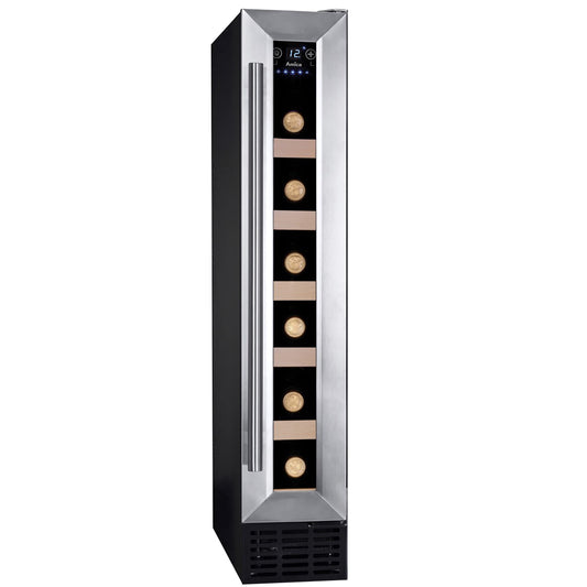 Amica WK 341 101 E Wine Cooler/Stainless Steel Look/82.5 cm (H) x 14.8 cm (W) x 52.5 cm (D)/18 l Capacity/Electronic Control/Fan/LED Lighting