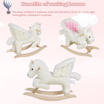 WOLTU Baby Rocking Horse Rocking Animal Rocking Seat Plush Rocking Toy with Strap, PP Cotton, White+Pink
