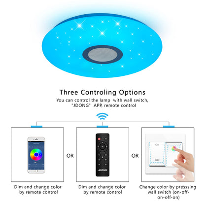 JDONG LED ceiling light with remote control and app, Bluetooth speaker, memory function, color changing, 54W warm/cold white, white noise, timer function, living room lamp bedroom ceiling lamp.