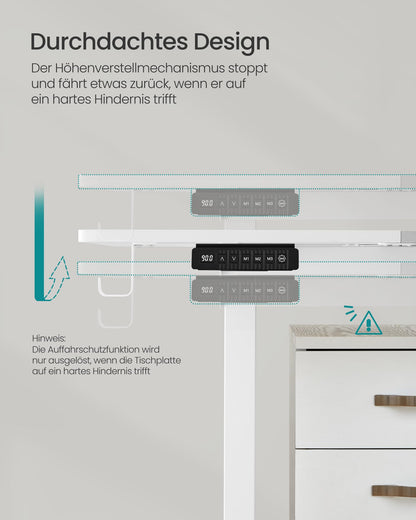 SONGMICS Electric Height Adjustable Desk, 120 x 60 cm, continuously adjustable, Memory Function with 4 heights, cloud white-dove gray LSD015W02