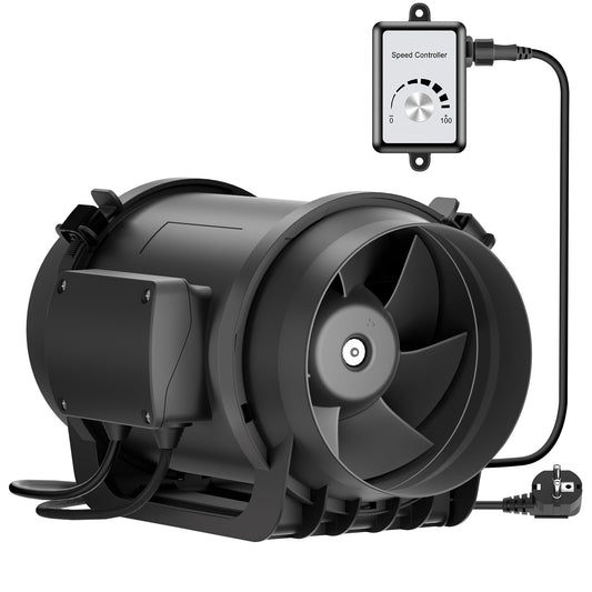 HG Power 150mm Inline Ventilator with EC motors, channeling up to 798m³/h. Ideal for kitchens, bathrooms, and garages. Comes with EU plug.