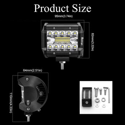 Safego 4 inch 60W LED work light with 6000LM, suitable for cars, off-road vehicles, trucks, excavators, SUVs, UTVs, and ATVs. IP67 waterproof and ideal for use on tractors. Set of 4 lights.
