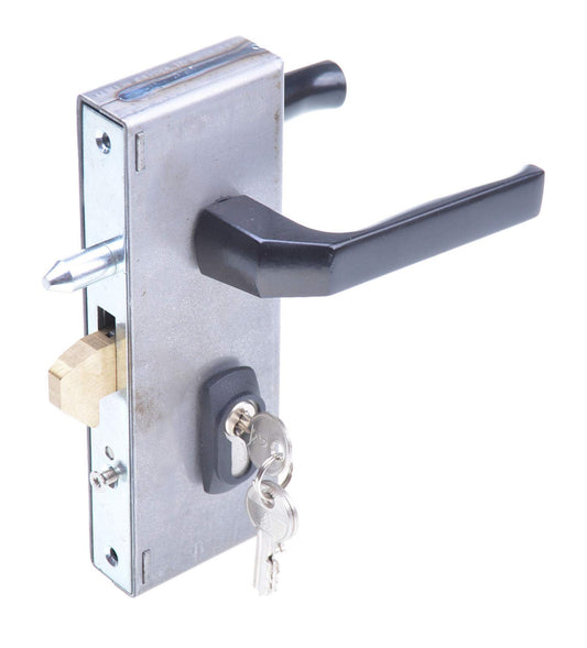 Aqbau® set hook lock with lock box 72/30 for sliding door mortise lock sliding door lock sliding door latch sliding gate latch garden gate entrance gate metal galvanized lever lock