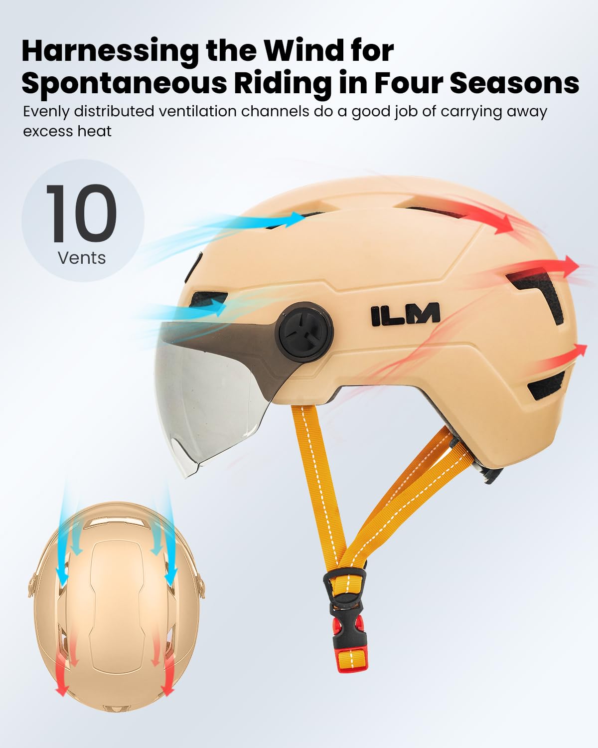 ILM bicycle helmet with visor and LED light Mountain&Road helmets for women and men Helmet for commuting in the city E3-10L, Orange Pink, XS