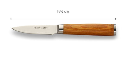 3-piece Genuine Damascus Knife Set, Kitchen/Chef's Knife, Serrated Bread Knife, Paring/Vegetable Knife, Damascus Steel, ergonomic Pakka Wood handles, Brown/Silver, Storage Box included.
