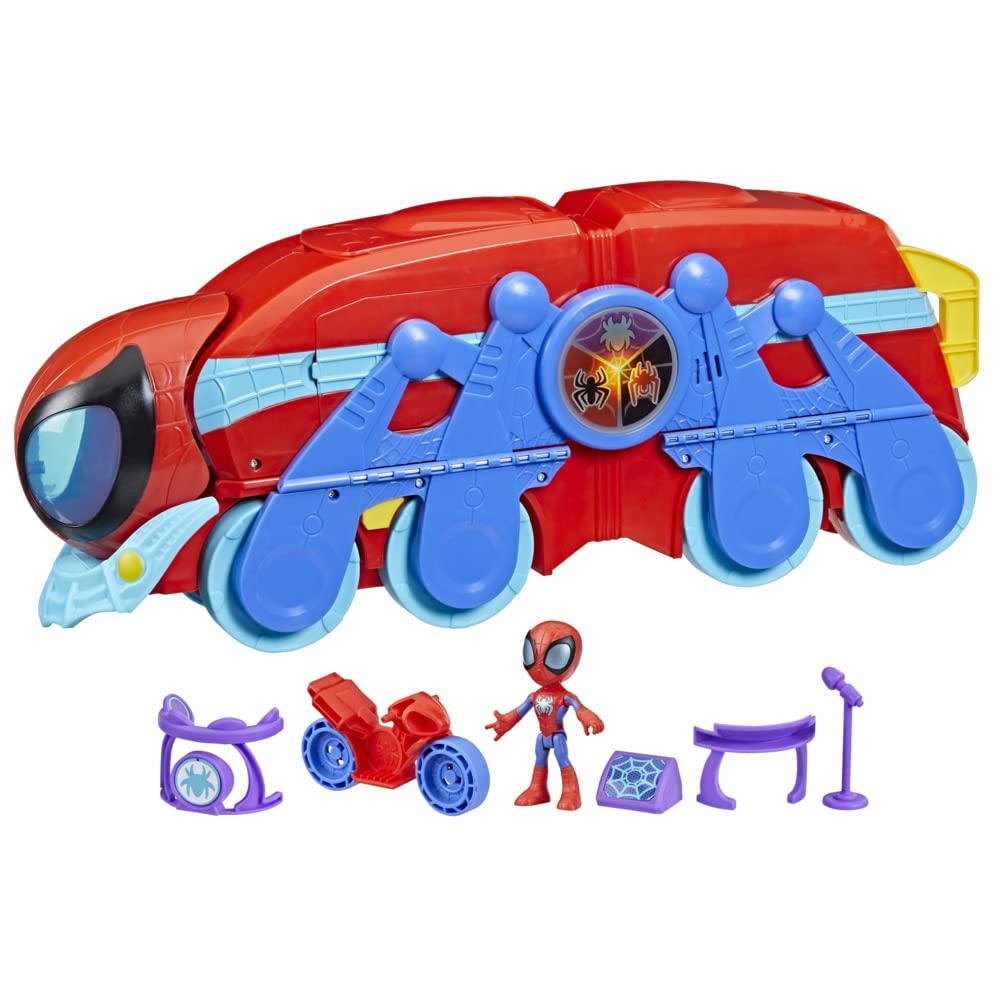 Marvel Spidey and His Amazing Friends 2-in-1 Spider-Racer Headquarters Playset, preschool toy for ages 3+, Includes: convertible 2-in-1 playset, action figure, motorcycle, and 3 accessories, 61 cm