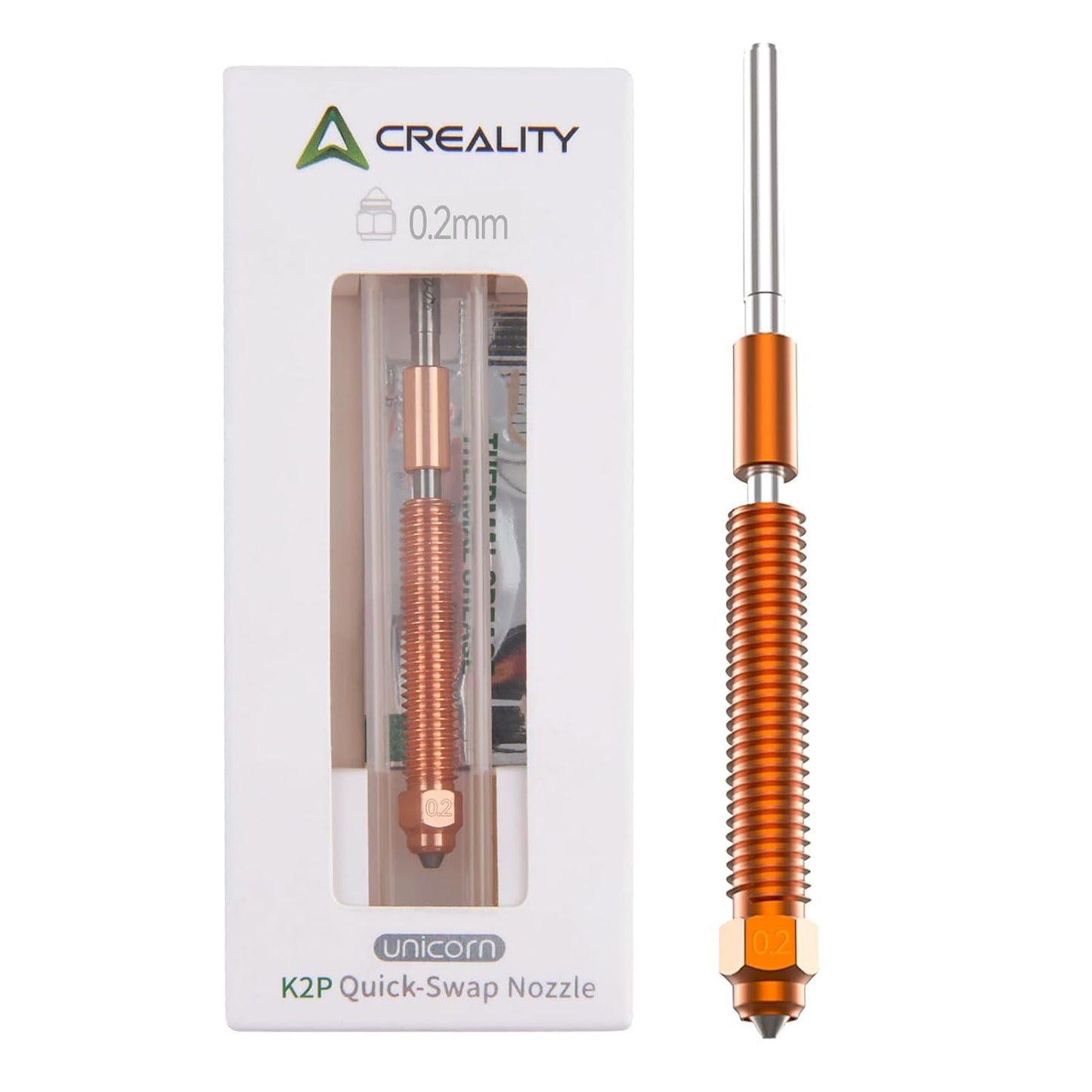 Creality Unicorn K2P Quick-Swap Nozzle 0.2mm for K2 Plus, Creality Hi 3D Printer, hardened steel nozzles, all-metal integrated for printing PLA, ABS, PETG, TPU, PP, PC