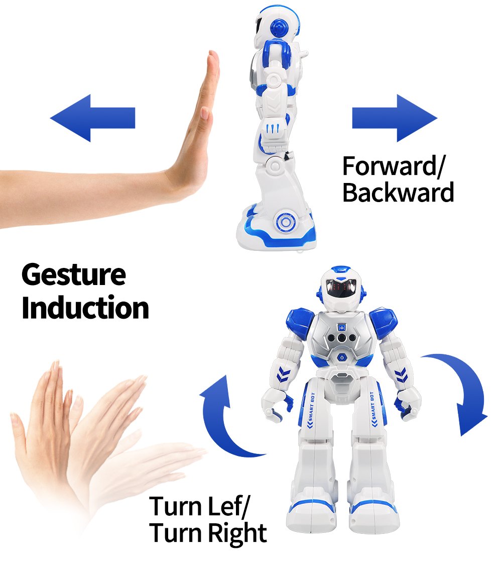 HUSAN Remote Control Robot for Kids, intelligent programmable robot with Infrared Controller toy, Dancing, Singing, Moonwalking, and LED eyes, Gesture Recognition Robot Kit (Blue)