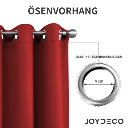 Joydeco Blackout Curtains with Eyelets 2 Set, Blackout Curtain Thermal Curtain Heat Protection, Eyelet Curtain for Bedroom Living room（Red，2xH200xB140）