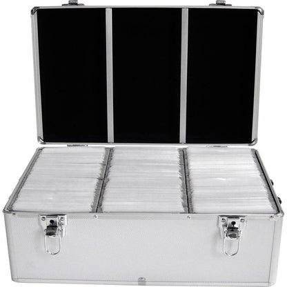 MediaRange 500-disc archive case, aluminum look, with suspension pockets, silver & Hama CD double protective sleeves (for 100 CDs/DVDs/Blu-rays, for hanging folders) 50-pack, white.