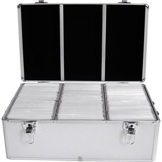 MediaRange 500-disc archive case, aluminum look, with suspension pockets, silver & Hama CD double protective sleeves (for 100 CDs/DVDs/Blu-rays, for hanging folders) 50-pack, white.
