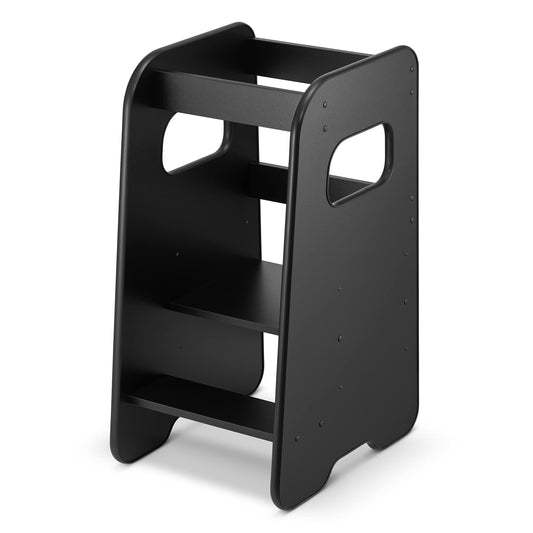 defiPad Learning Tower from 1 year - 3 levels adjustable in height, safe & stable - Learning Tower with tilt protection - Montessori learning tower for children - Made in the EU - Black