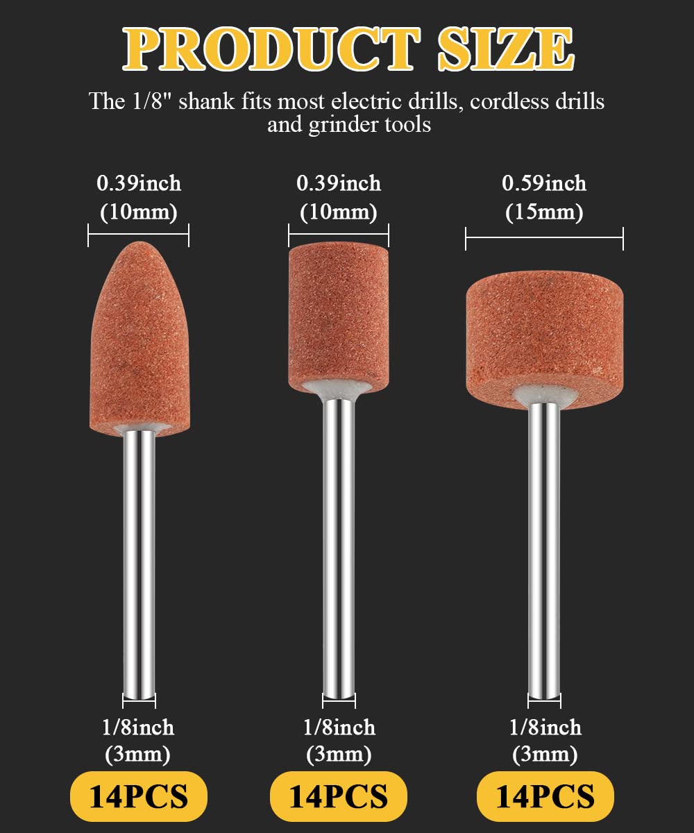 42pcs Corundum Grinding Tip Set, Stone Grind Polishing Head, Grinding Attachments for Dremel Rotary Tool Accessories 1/8" Shank for Grinding, Polishing, Deburring