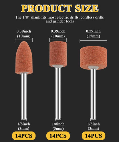 42pcs Corundum Grinding Tip Set, Stone Grind Polishing Head, Grinding Attachments for Dremel Rotary Tool Accessories 1/8" Shank for Grinding, Polishing, Deburring