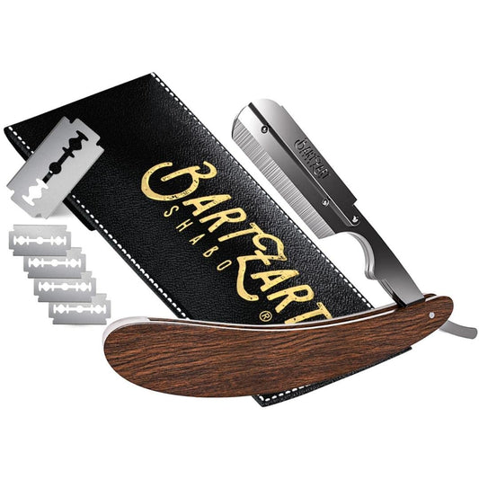 BartZart razor with interchangeable blade system. Premium razor set with wooden handle, including case and razor blades from Astra. Men's razor, beard tool.