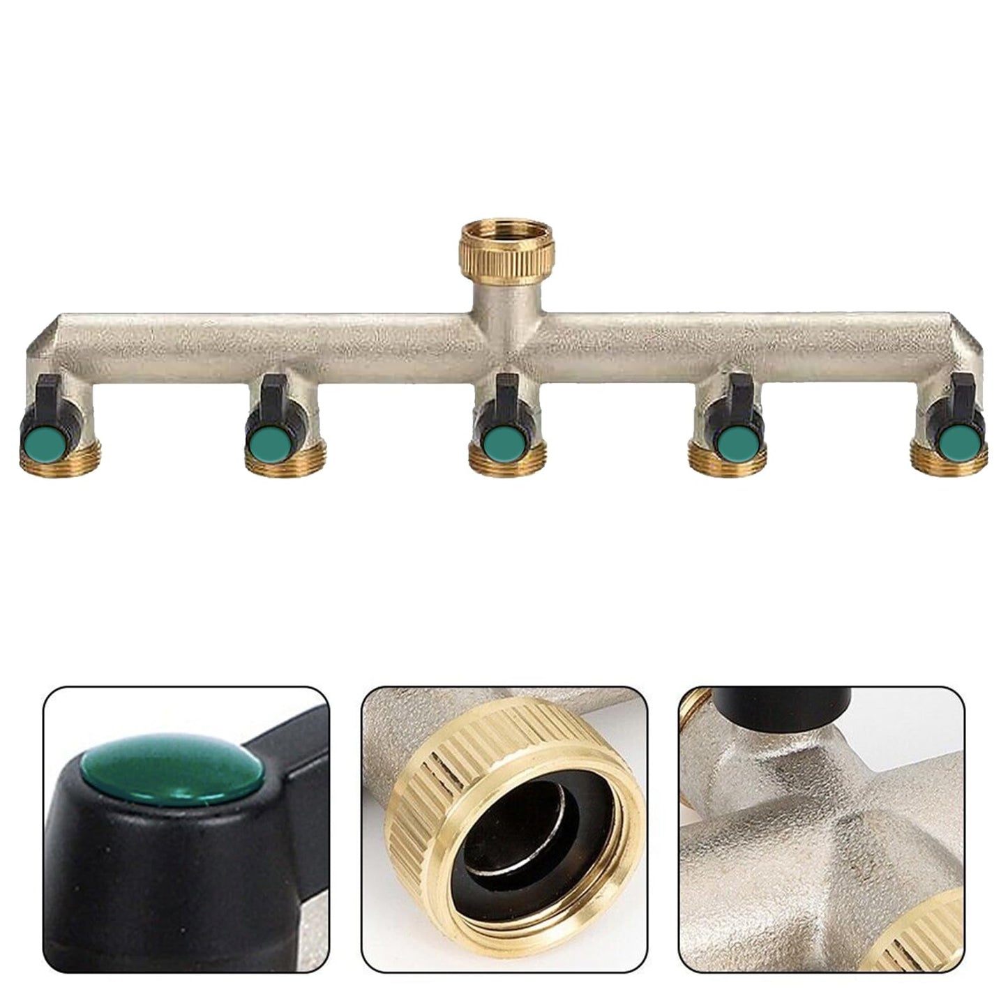 Brass water connection splitter 5-way splitter water 3/4 inch for 5 devices/garden hoses, hose splitter faucet splitter with ball valve for adjusting and shutting off water flow.