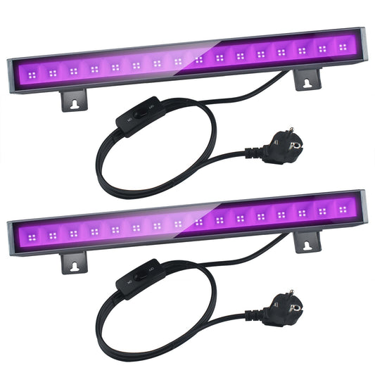 OUTSIDE UV Blacklight, 2 pieces 30W LED Blacklight lamp with switch, IP66 Waterproof UV light with EU plug for Glow Party, Stage Decoration, Neon Party, Black Light Party, Disco, Halloween