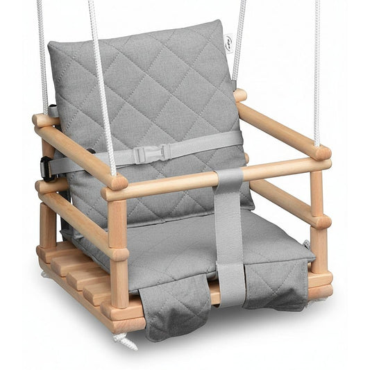 Wooden baby swing, children's swing, 3 in 1 swing for kids with safety belt, toddler swing, baby swing and swing seat, wooden children's swing for indoor and outdoor use (light grey)