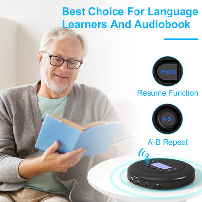 MONODEAL Portable CD Player Bluetooth, Rechargeable Discman for car and kids, Anti-Skip, compact with headphones