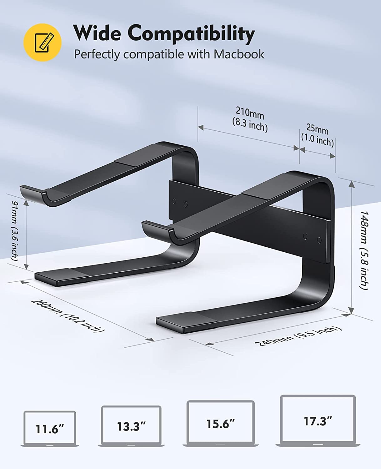 Soqool Laptop Stand, Aluminum Laptop Stand with Ventilation, Ergonomic Laptop Holder for Desk, Compatible with MacBook Air/Pro, Lenovo, Huawei, Acer, Dell, HP (10-17 inches)
