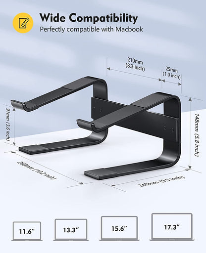 Soqool Laptop Stand, Aluminum Laptop Stand with Ventilation, Ergonomic Laptop Holder for Desk, Compatible with MacBook Air/Pro, Lenovo, Huawei, Acer, Dell, HP (10-17 inches)