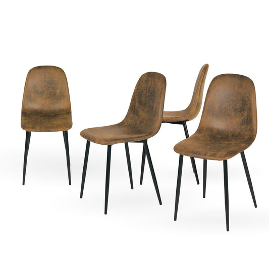 Homy Casa 4 Piece Dining Chairs Scandinavian Vintage Artificial Suede Seat with Steel Legs in Black