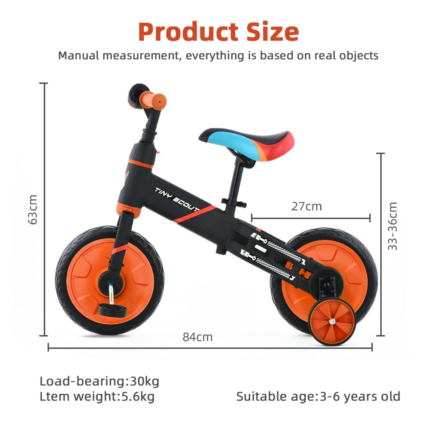 ZavoFly 4 in 1 balance bike, kids tricycle, tricycle for children aged 3 to 5 years old (Orange)