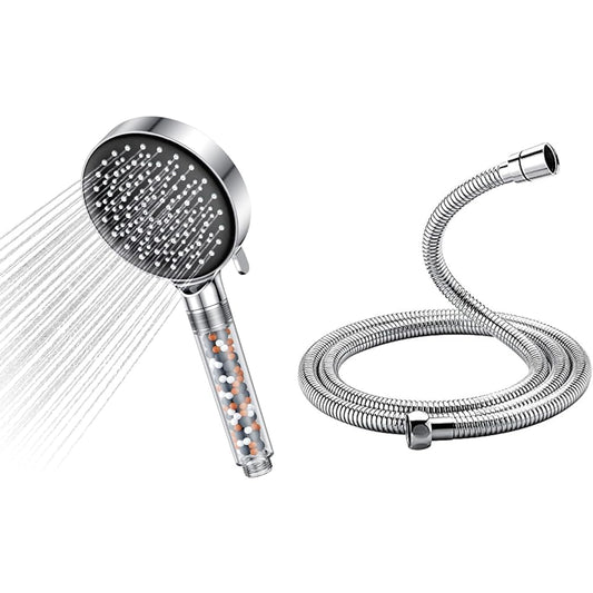 Showerhead Water-saving 7.5L/min, YEAUPE water-saving showerhead with filter, rain shower head pressure boosting, with 6 spray modes, chrome & GRIFEMA G851-18 anti-twist shower hose, 1.8m
