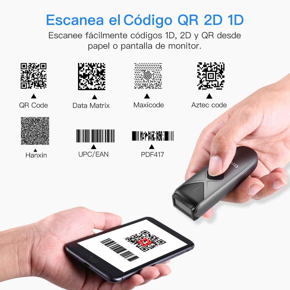 Eyoyo 2D QR barcode scanner, 1D mini barcode reader with 3-in-1 USB cable/Bluetooth/2.4G wireless connection for iOS, Android, tablets, and PC.