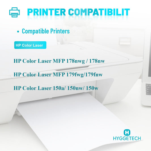 Hyggetech 117A Toner Compatible HP 117A Set Toner for Color Laser MFP 179fwg, Color Laser MFP 178nwg, Color Laser MFP 178nw, HP Color Laser 150nw, MFP 179fnw, 178nwg, 179fwg. (W2070A, W2071A, W2072A, W2073A)