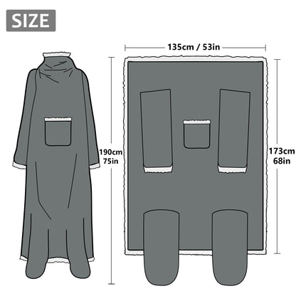 Catalonia Classy Soft Blanket with Sleeves and Foot Pocket, Warm Gift for Women Men Christmas, Fluffy Sherpa Snuggle Blanket with Sleeves, Wearable Adult Throw Blanket, 190 x 135 cm Gray