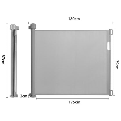 NAIZY door safety gate roller 0-180cm stair gate roller dog door gate and baby stair gate retractable door expandable dog barriers for indoor and outdoor use - Gray