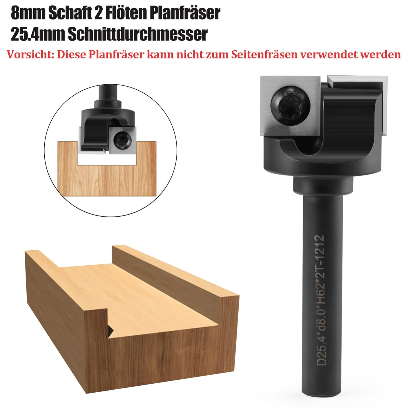 2 flute planing cutters with 8mm shank 25.4mm cutting diameter planing cutter with 5PCS inserts planing cutter for router spoilboard surfacing router bit Forward CNC cutter for wood flattening cutter
