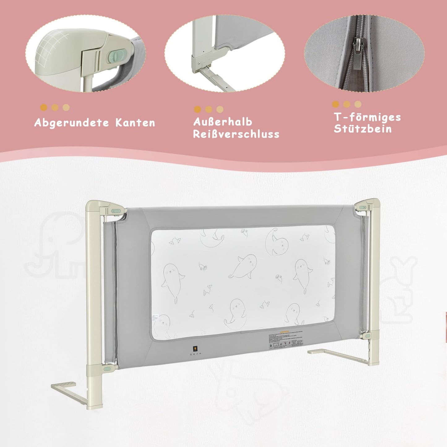 COSTWAY bed rail adjustable in height, bed guardrail with connecting accessories, baby bed rail, children's bed rail, fall protection for double, queen, and king-size bed (200cm)