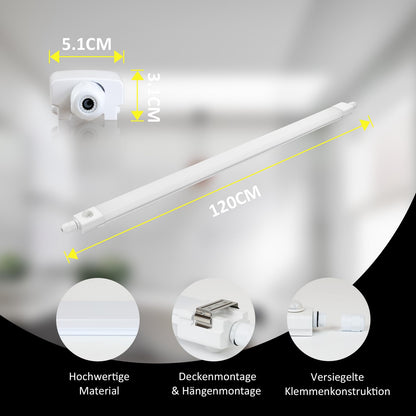 CBJKTX LED moisture-proof luminaire 120CM with motion sensor ceiling lamp - 36W bathroom lamp IP65 waterproof cellar lamp neutral white 4000K ceiling light fluorescent tube for garage workshop kitchen office