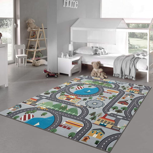 Carpet Dream Children's Play Mat with cityscape background in gray Size 120x160 cm