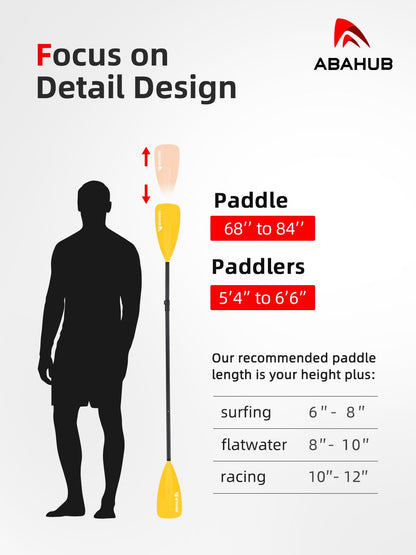 Abahub 2 in 1 Sup Kayak Paddle Aluminum Adjustable Stand Up Paddle for Paddleboard, Aluminum Alloy PU Coated Shaft 172-213cm Plastic Nylon Blade Yellow