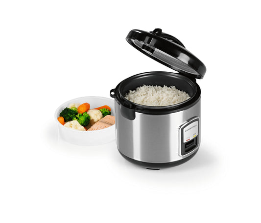 GOURMETmaxx Compact Rice Cooker & Steamer, 1L, includes steaming insert, cooking pot, rice spoon & measuring cup, keep warm function, perfect for small families & singles, dishwasher safe.