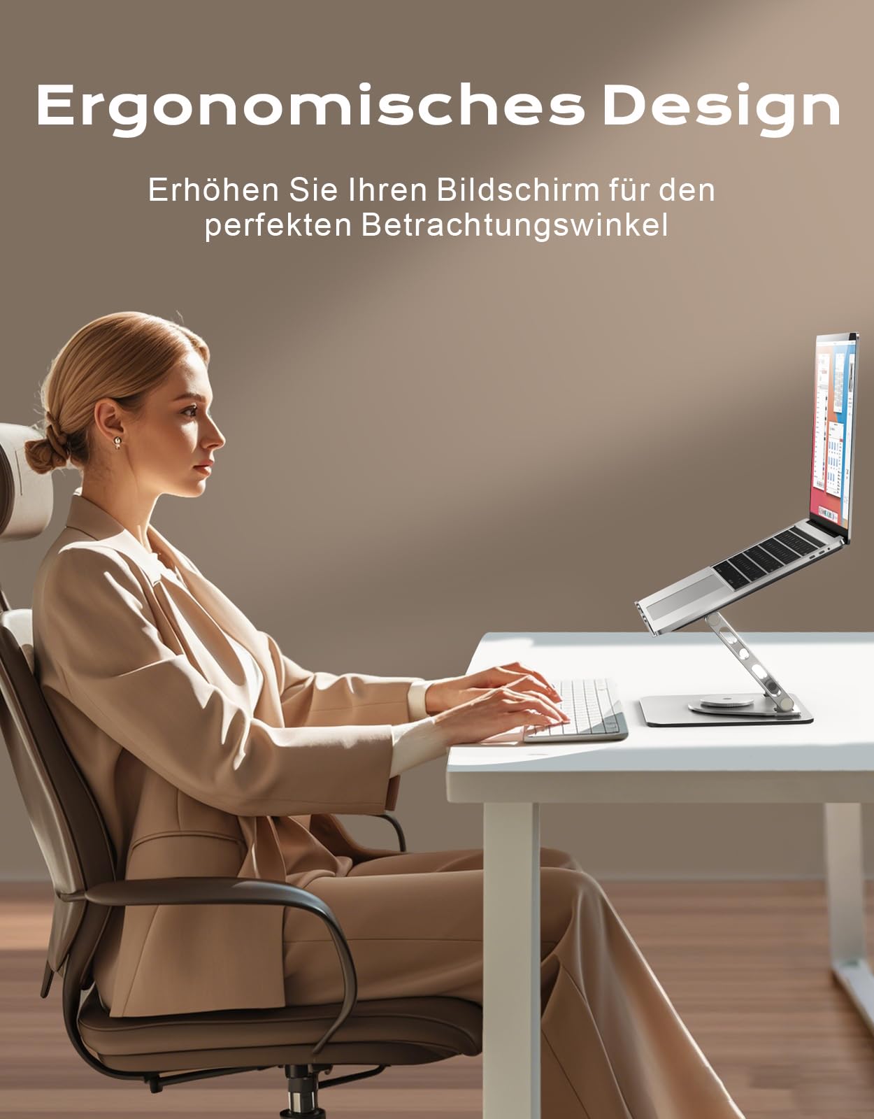 Glangeh 360° Rotating Laptop Stand Adjustable Height, Ergonomic Laptop Holder Desktop Office Shelf Sturdy with Dual Support, Adjustable Notebook Stand compatible with MacBook Air Pro