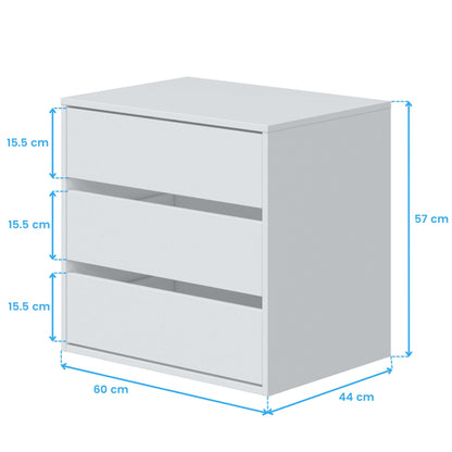 Habitdesign chest of drawers with THREE drawers in matte white, dimensions: 60 cm (width) x 57 cm (height) x 44 cm (depth).