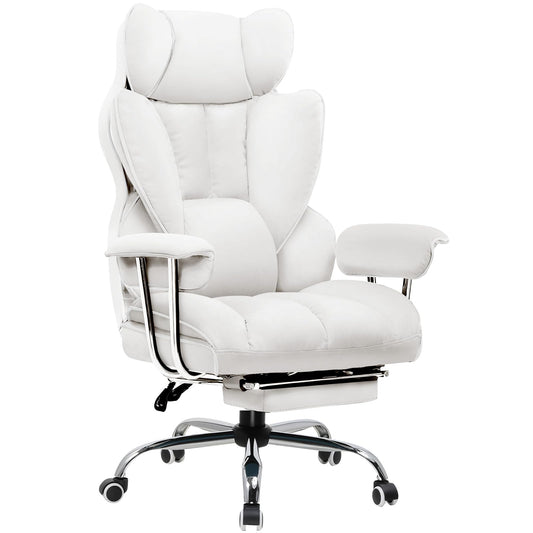 GTPLAYER Gaming Chair, Ergonomic Office Chair with Footrest, Fabric Surface, Spring Seat Cushion, Upholstered Gaming Chair, Gaming Armchair with 150kg Capacity, White.