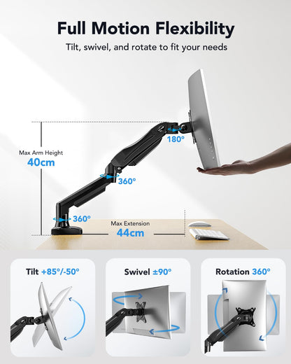 HUANUO Monitor Mount for 13 to 32 Inch Screens, Single Monitor Arm Stand Holds 2~9 kg, Height Adjustable with Tilts, Swivels, Rotates, VESA 75 & 100 mm.